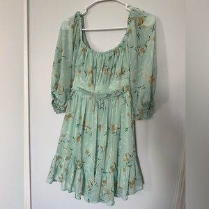 Off-Shoulder Tie-Up Back Dress Floral Print - Mint